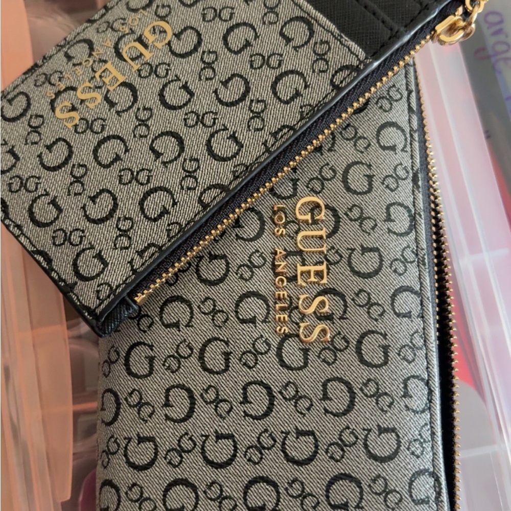 GUESS Gray and Black Monogram Wallet